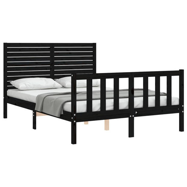 vidaXL Bedframe met hoofdbord massief hout zwart 120x200 cm