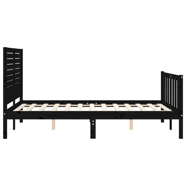 vidaXL Bedframe met hoofdbord massief hout zwart 120x200 cm