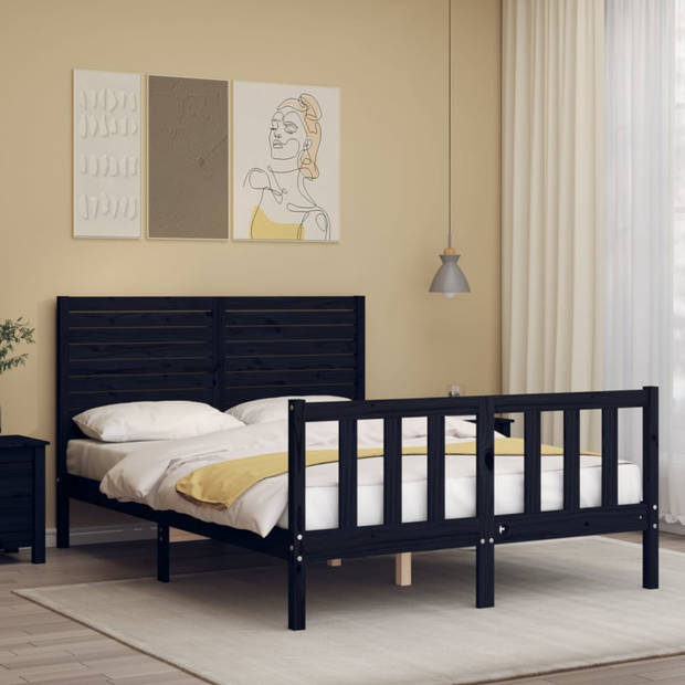 vidaXL Bedframe met hoofdbord massief hout zwart 120x200 cm