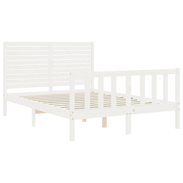 vidaXL Bedframe met hoofdbord massief hout wit 120x200 cm