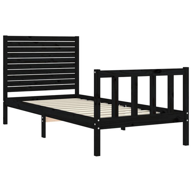 vidaXL Bedframe met hoofdbord massief hout zwart 90x200 cm