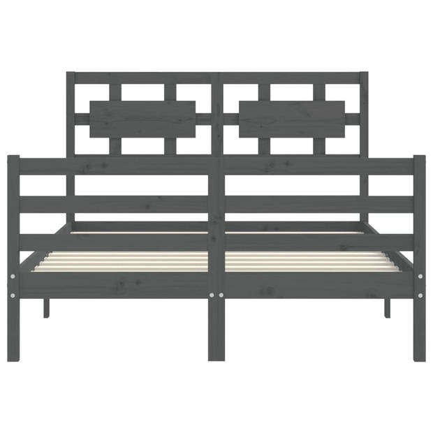 vidaXL Bedframe met hoofdbord massief hout grijs 140x190 cm