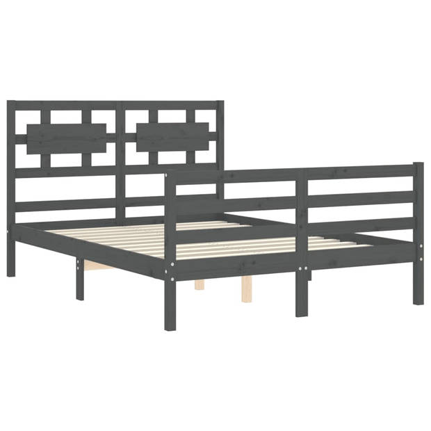 vidaXL Bedframe met hoofdbord massief hout grijs 140x190 cm