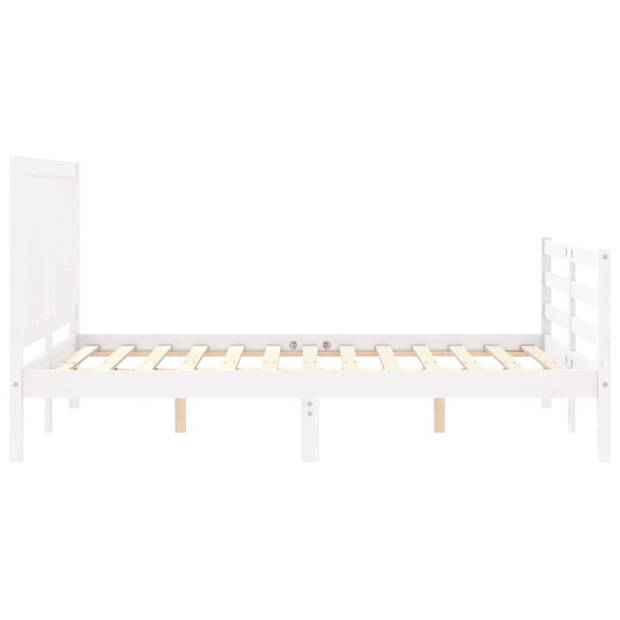 vidaXL Bedframe met hoofdbord massief hout wit