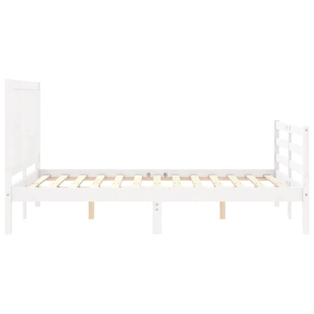 vidaXL Bedframe met hoofdbord massief hout wit 140x200 cm