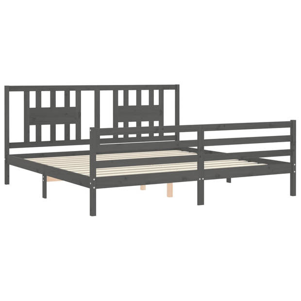 vidaXL Bedframe met hoofdbord massief hout grijs 200x200 cm