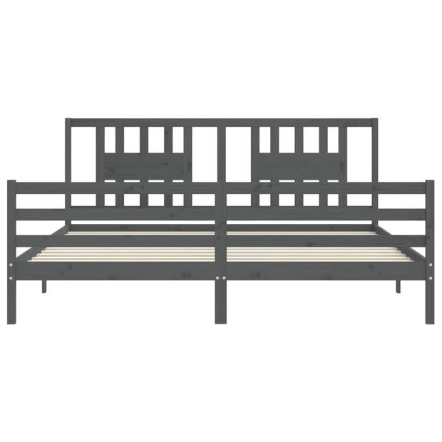 vidaXL Bedframe met hoofdbord massief hout grijs 200x200 cm