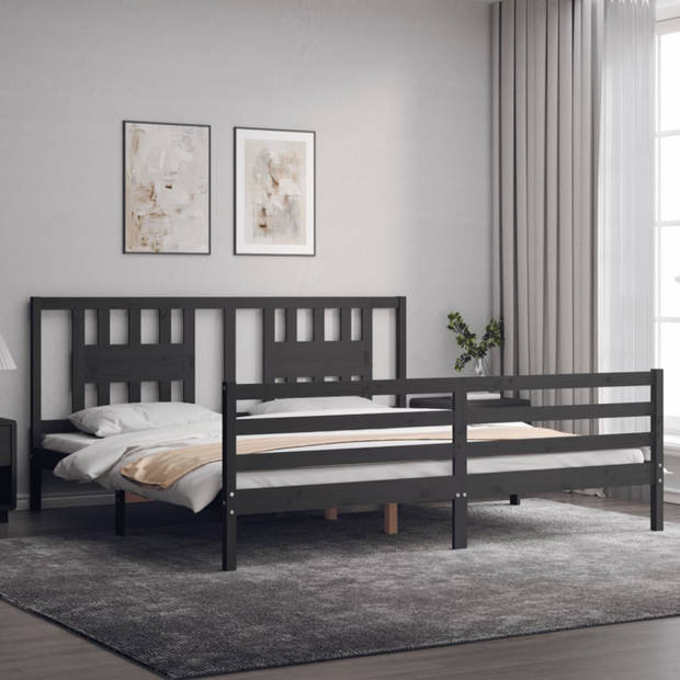 vidaXL Bedframe met hoofdbord massief hout grijs 200x200 cm