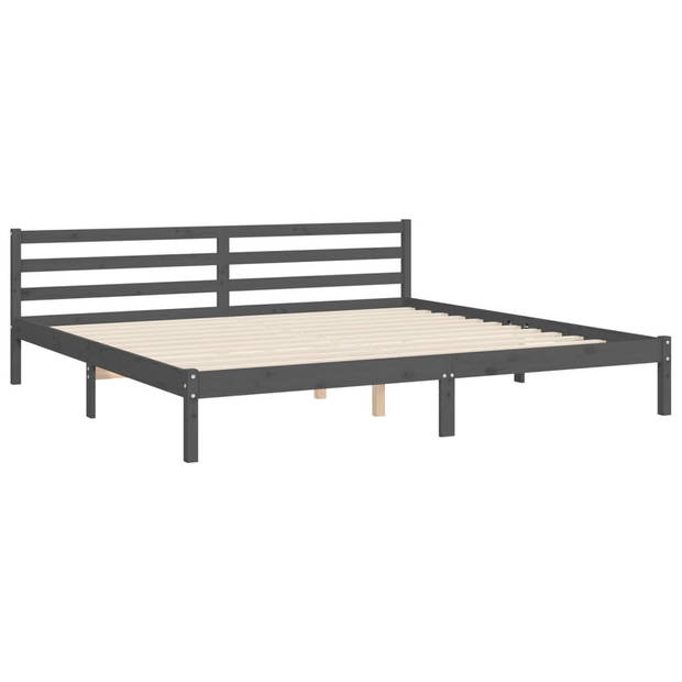 vidaXL Bedframe met hoofdbord massief hout grijs 200x200 cm