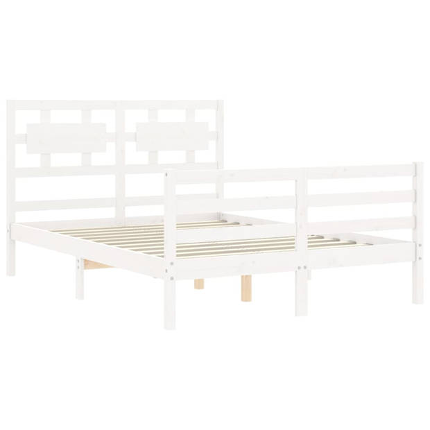 vidaXL Bedframe met hoofdbord massief hout wit 140x200 cm