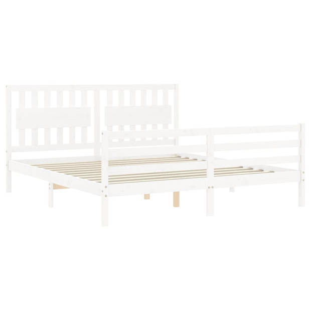 vidaXL Bedframe met hoofdbord massief hout wit