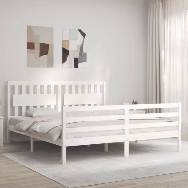 vidaXL Bedframe met hoofdbord massief hout wit