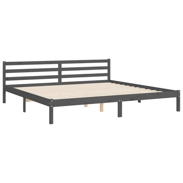 vidaXL Bedframe met hoofdbord massief hout grijs 200x200 cm