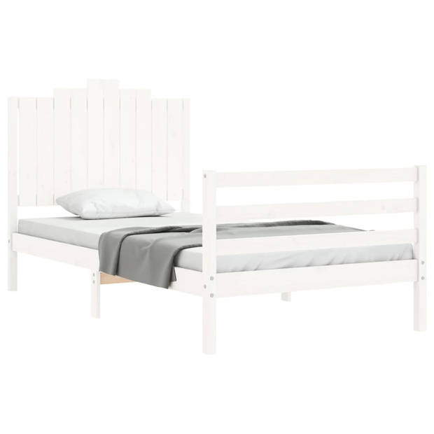 vidaXL Bedframe met hoofdbord massief hout wit 100x200 cm