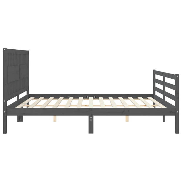 vidaXL Bedframe met hoofdbord massief hout grijs 200x200 cm