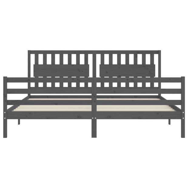 vidaXL Bedframe met hoofdbord massief hout grijs 200x200 cm