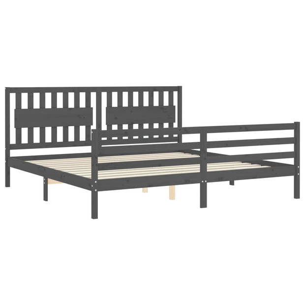 vidaXL Bedframe met hoofdbord massief hout grijs 200x200 cm