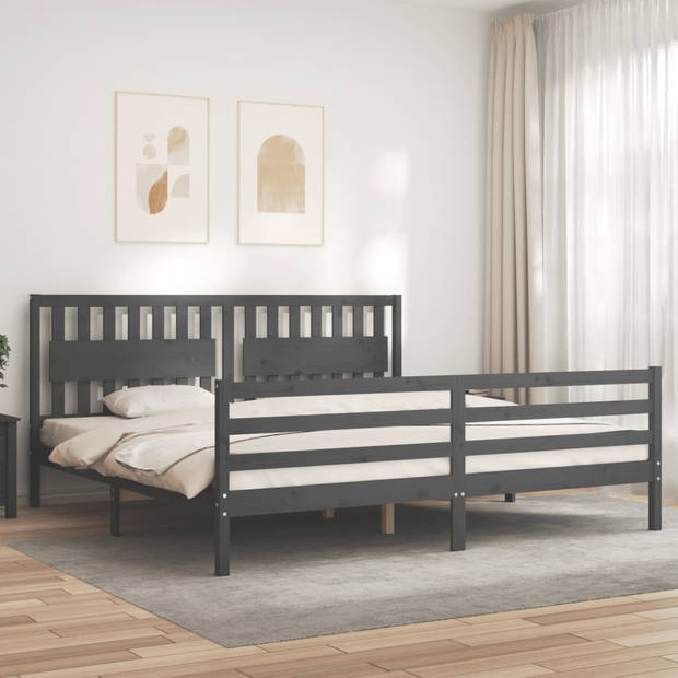 vidaXL Bedframe met hoofdbord massief hout grijs 200x200 cm