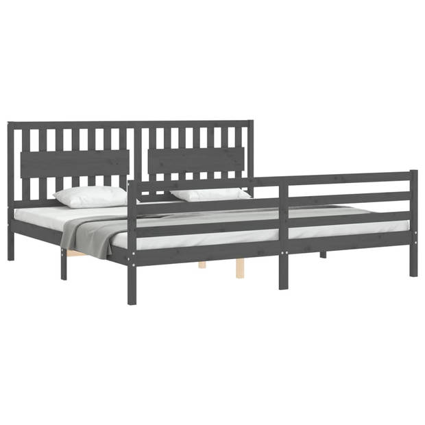 vidaXL Bedframe met hoofdbord massief hout grijs 200x200 cm