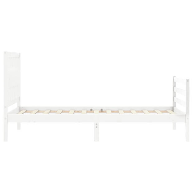 vidaXL Bedframe met hoofdbord massief hout wit 90x200 cm