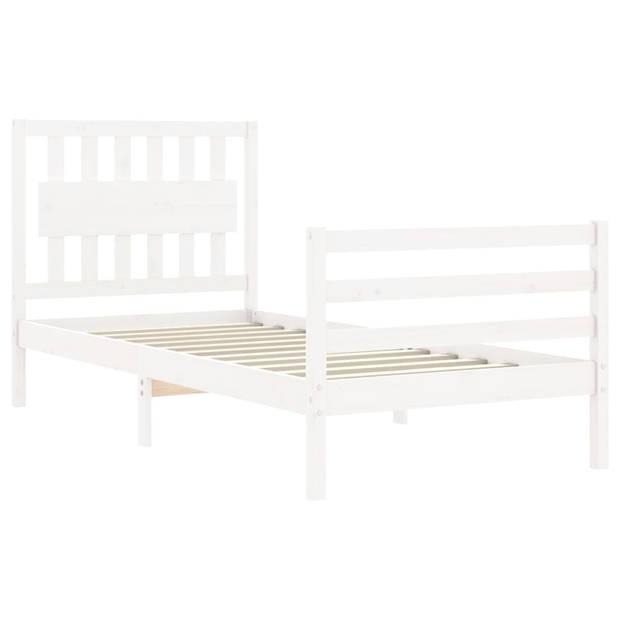 vidaXL Bedframe met hoofdbord massief hout wit 90x200 cm