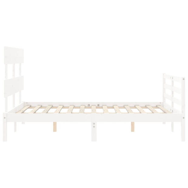 vidaXL Bedframe met hoofdbord massief hout wit