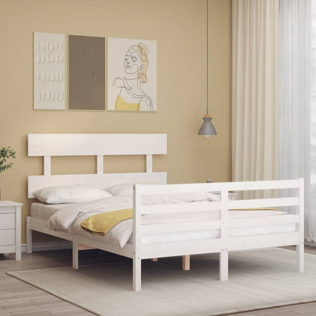 vidaXL Bedframe met hoofdbord massief hout wit