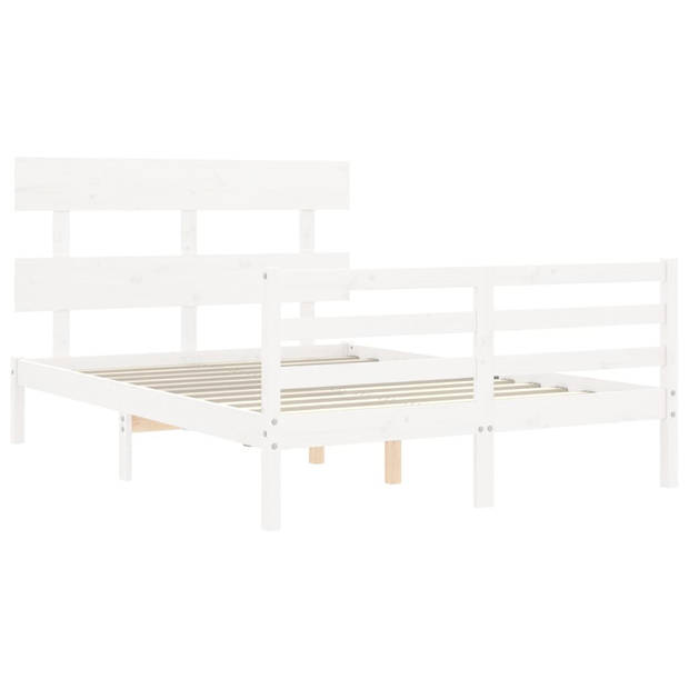 vidaXL Bedframe met hoofdbord massief hout wit