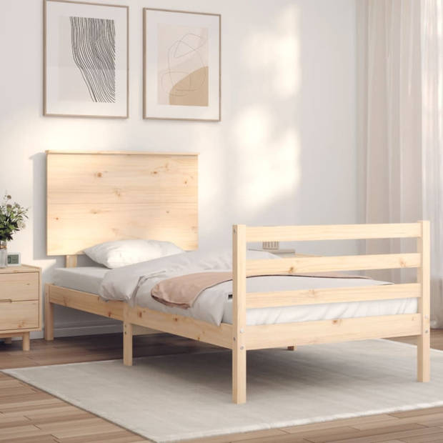 vidaXL Bedframe met hoofdbord massief hout 100x200 cm