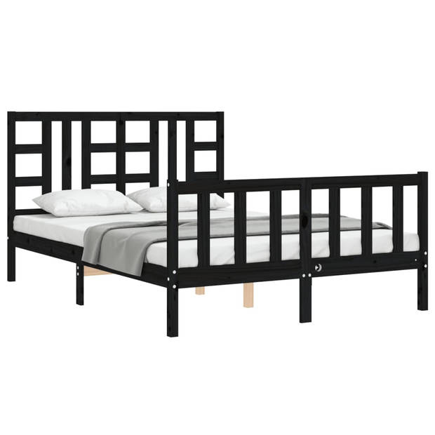 vidaXL Bedframe met hoofdbord massief hout zwart 140x190 cm