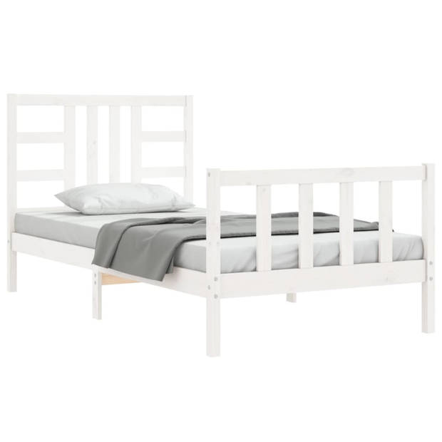 vidaXL Bedframe met hoofdbord massief hout wit 90x200 cm