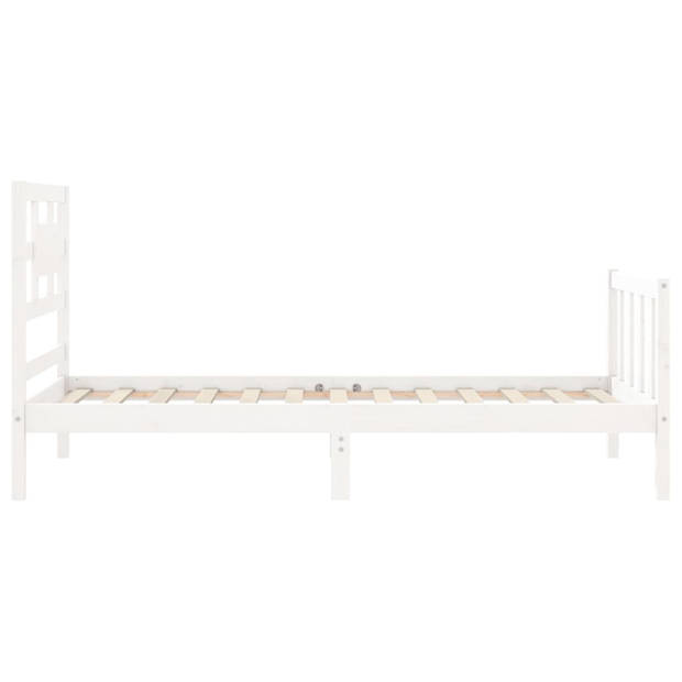 vidaXL Bedframe met hoofdbord massief hout wit 90x200 cm