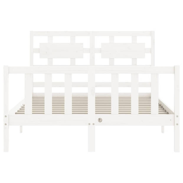 vidaXL Bedframe met hoofdbord massief hout wit 140x190 cm