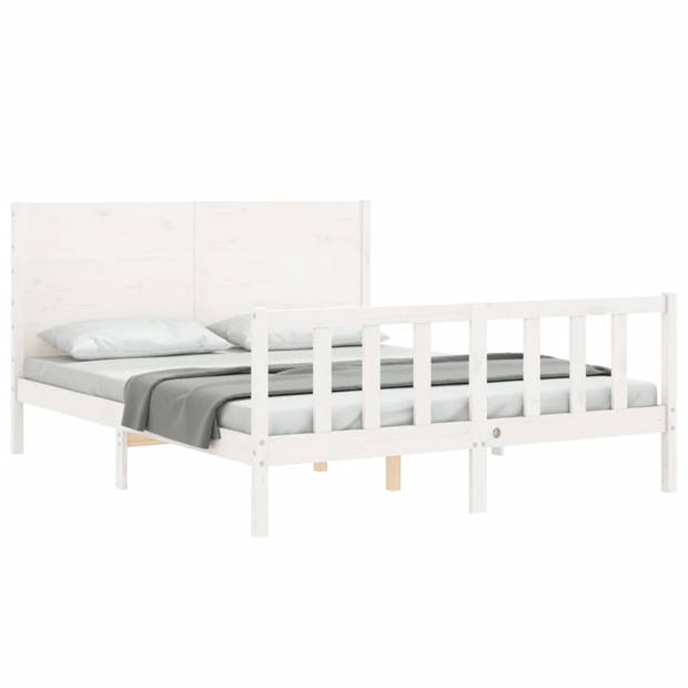 vidaXL Bedframe met hoofdbord massief hout wit