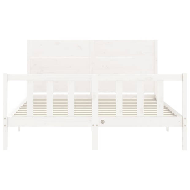 vidaXL Bedframe met hoofdbord massief hout wit