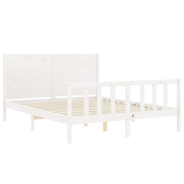 vidaXL Bedframe met hoofdbord massief hout wit