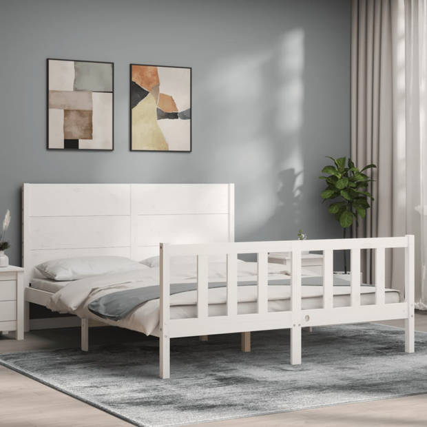 vidaXL Bedframe met hoofdbord massief hout wit