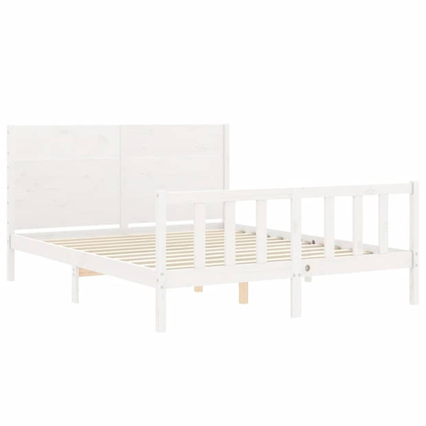 vidaXL Bedframe met hoofdbord massief hout wit 160x200 cm