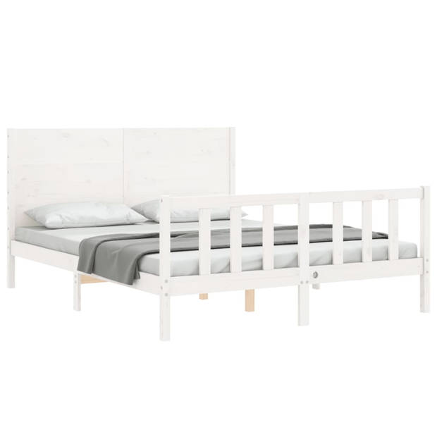 vidaXL Bedframe met hoofdbord massief hout wit 160x200 cm