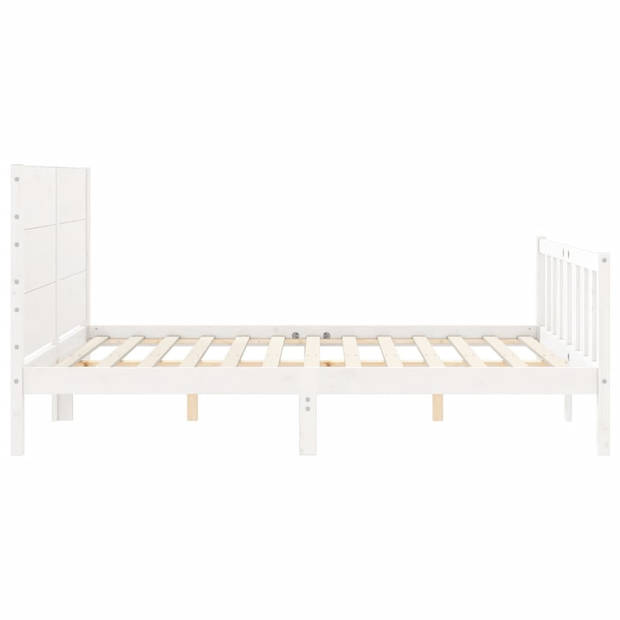 vidaXL Bedframe met hoofdbord massief hout wit 160x200 cm