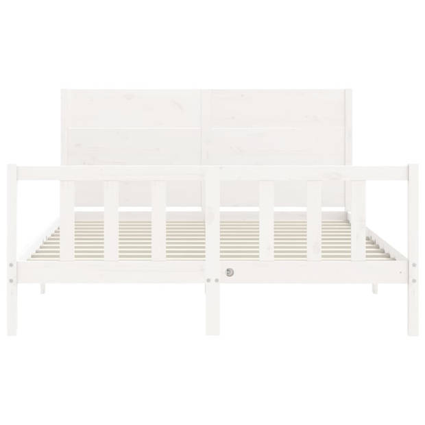 vidaXL Bedframe met hoofdbord massief hout wit 160x200 cm