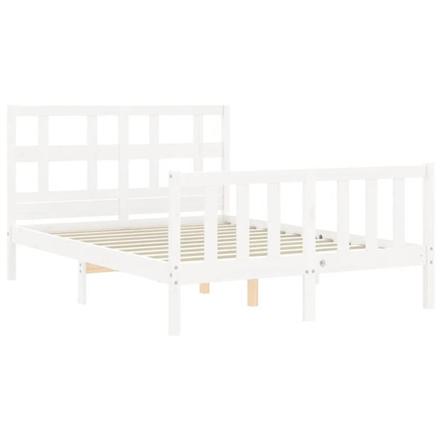 vidaXL Bedframe met hoofdbord massief hout wit