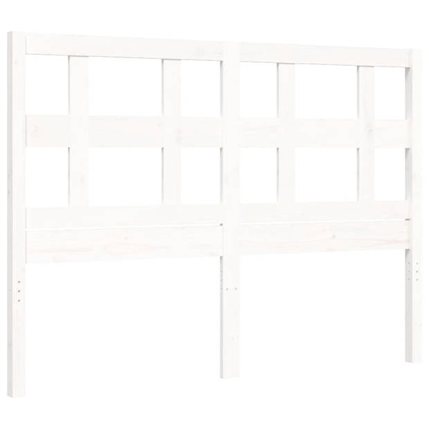 vidaXL Bedframe met hoofdbord massief hout wit 140x190 cm