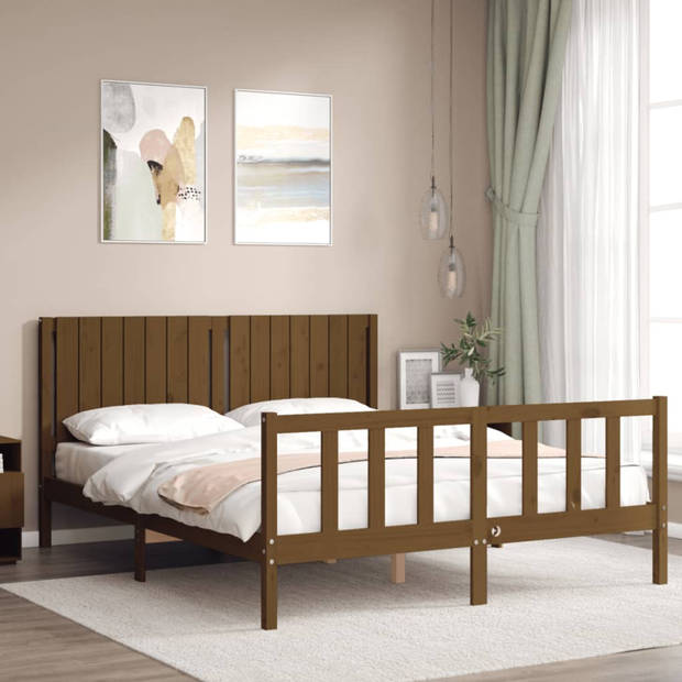 vidaXL Bedframe met hoofdbord massief hout honingbruin