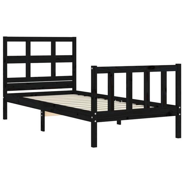 vidaXL Bedframe met hoofdbord massief hout zwart