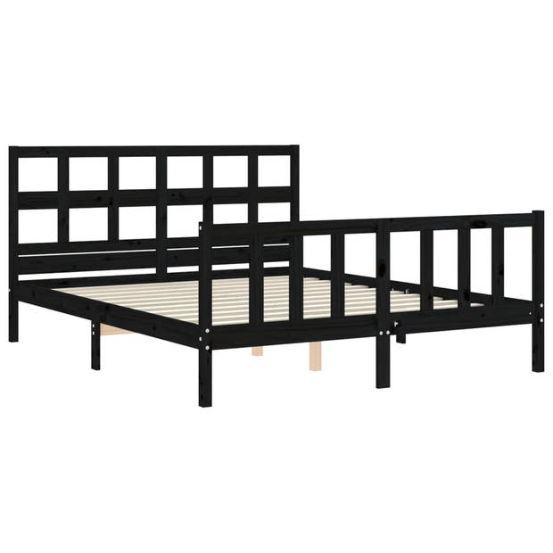 vidaXL Bedframe met hoofdbord massief hout zwart