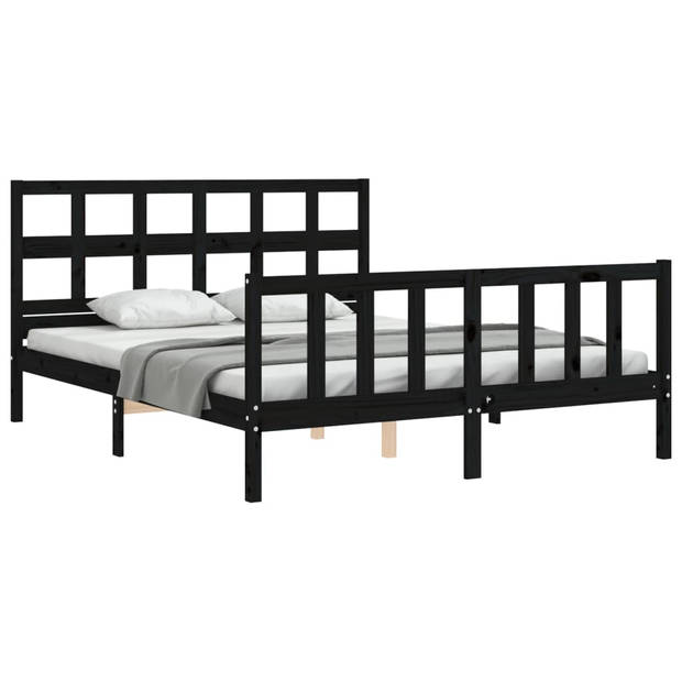 vidaXL Bedframe met hoofdbord massief hout zwart