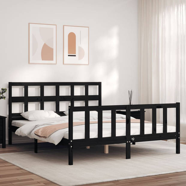 vidaXL Bedframe met hoofdbord massief hout zwart