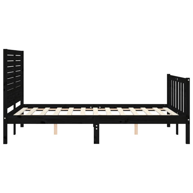 vidaXL Bedframe met hoofdbord massief hout zwart 140x190 cm