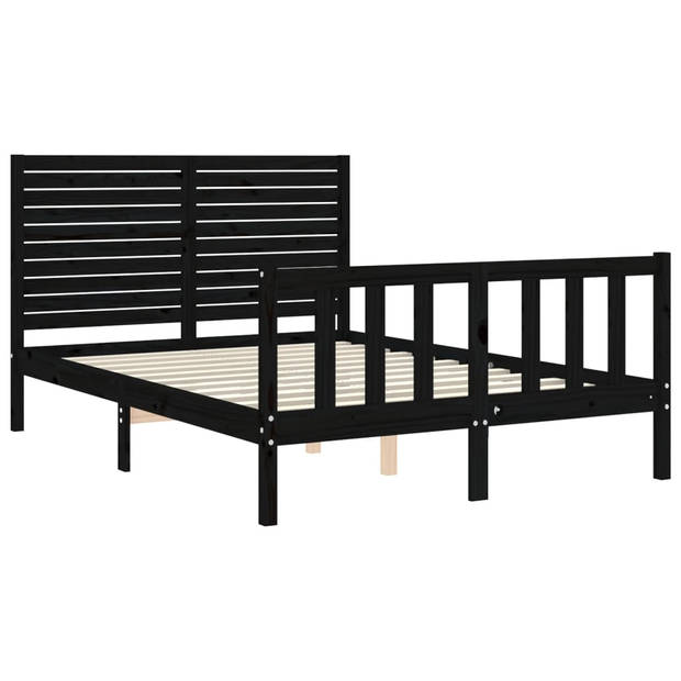 vidaXL Bedframe met hoofdbord massief hout zwart 140x190 cm